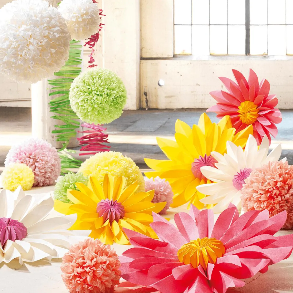 Decoración Temática|Decoración De Primavera>DecoWoerner Flor De Pompón, Ø 25 Cm, Amarilla amarillo