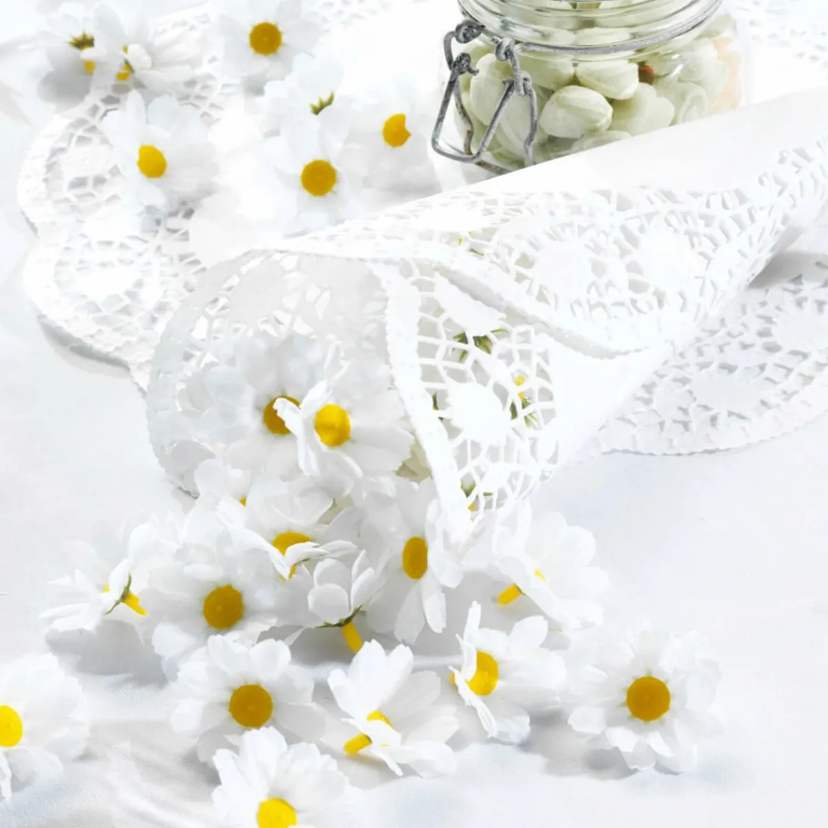 Decoración Dispersa|Decoración De Primavera>DecoWoerner Flores De Margaritas Decorativas, 72 Piezas blanco
