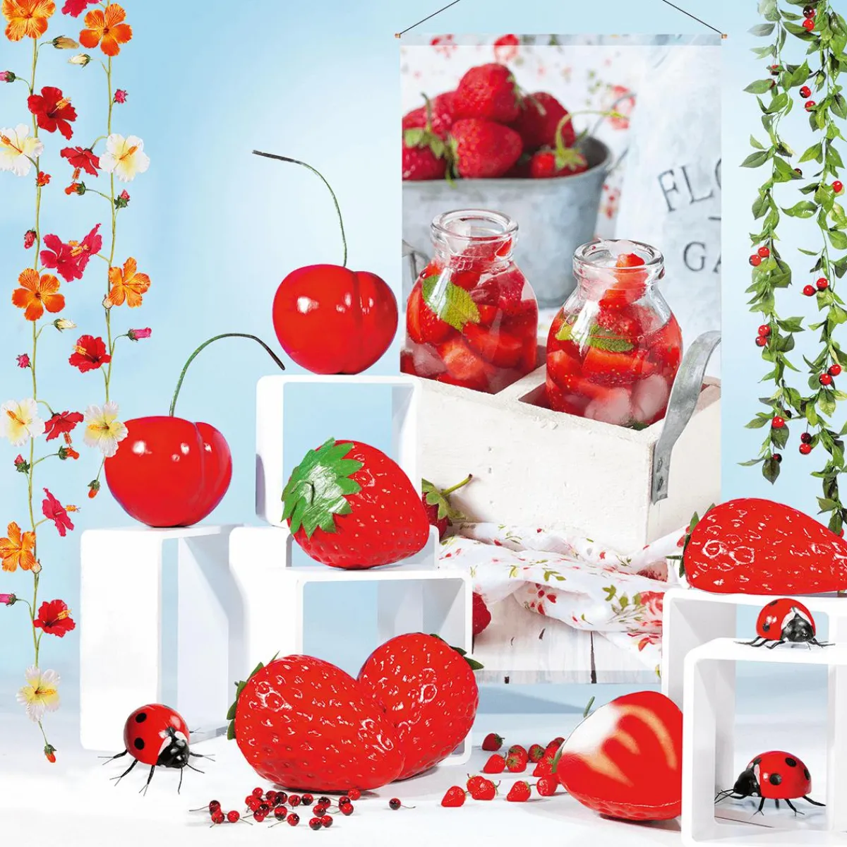 Decoración De Primavera|Chupetes Xxl>DecoWoerner Fresa XXL Alimento De Imitación 40 Cm Ø 30 Cm rojo