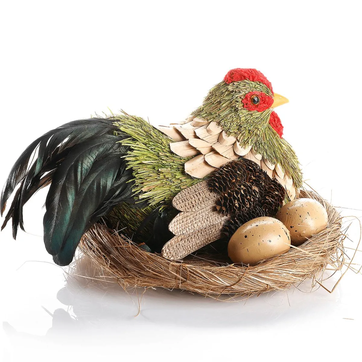 Decoración De Animales|Decoración De Pascua>DecoWoerner Gallina Deco Sobre Nido 23 Cm Ø, 16 Cm De Altura verde