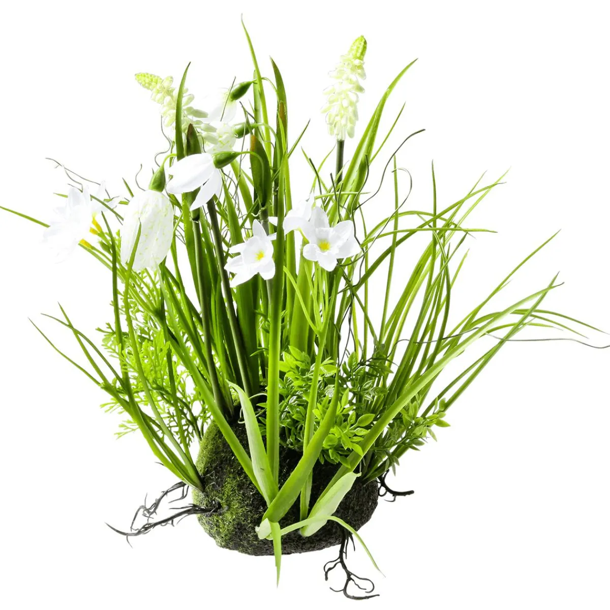 Decoración De Primavera|Hierba Decorativa>DecoWoerner Hemisferio De Musgo Artificial Con Flores De Primavera, , 30 Cm blanco
