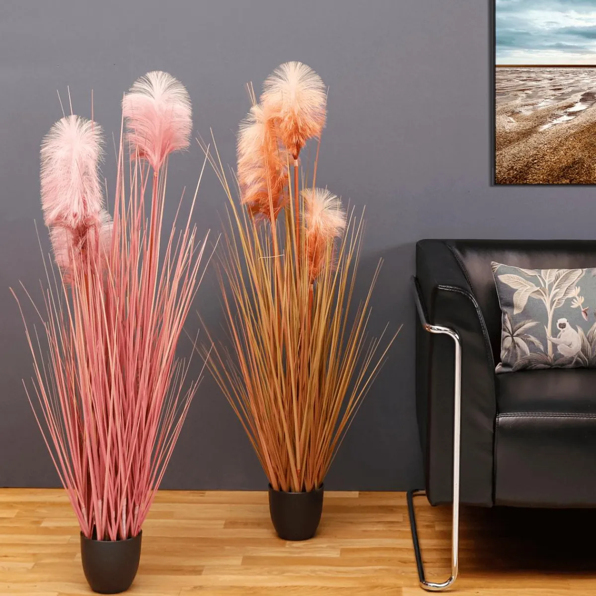 Decoración De Otoño|Decoración De Verano>DecoWoerner Hierba De La Pampa Decorativa De Color En Maceta Negra 117 Cm naranja