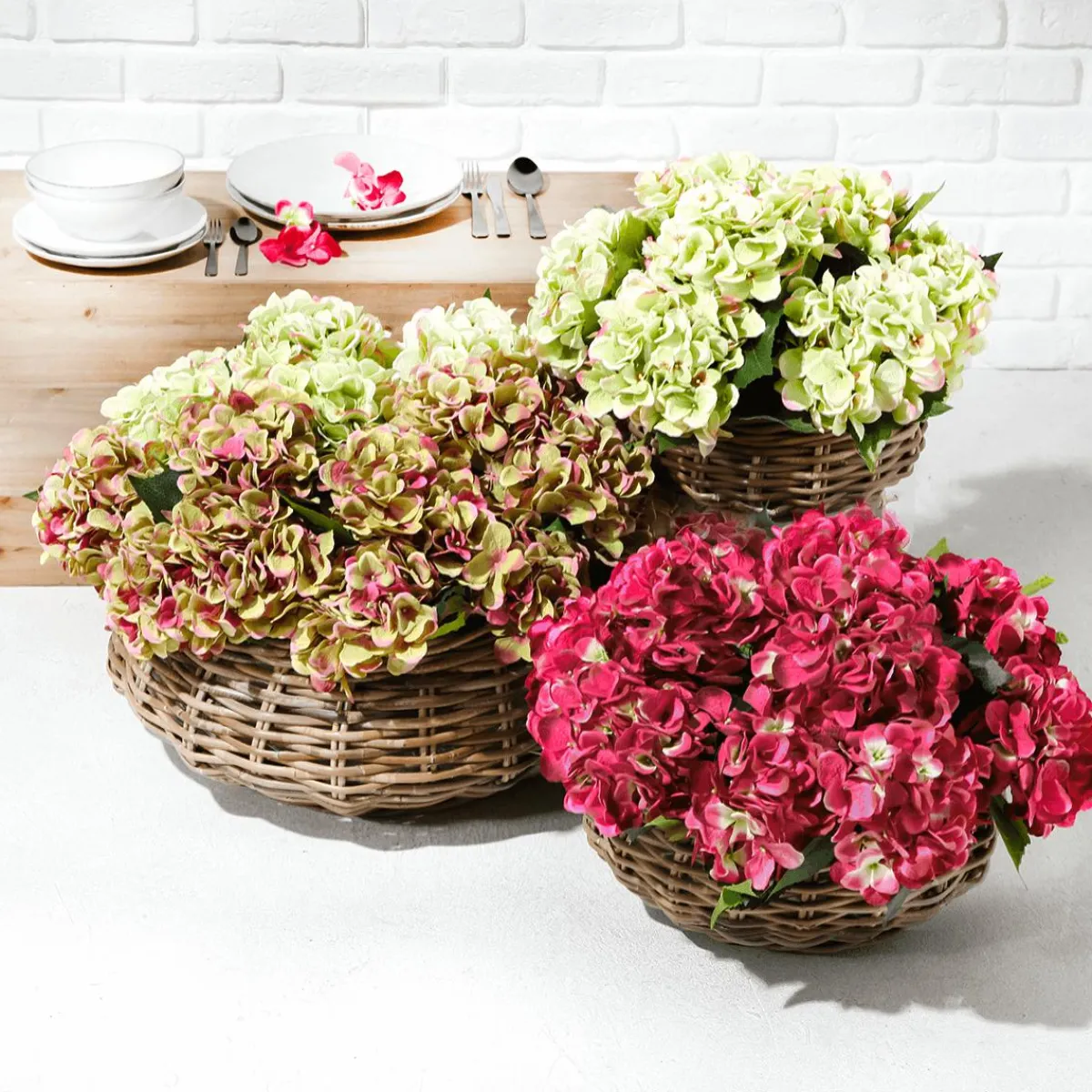 Decoración De Primavera|Flores Artificiales>DecoWoerner Hortensia Artificial Rosa/verde, 52 Cm multicolor