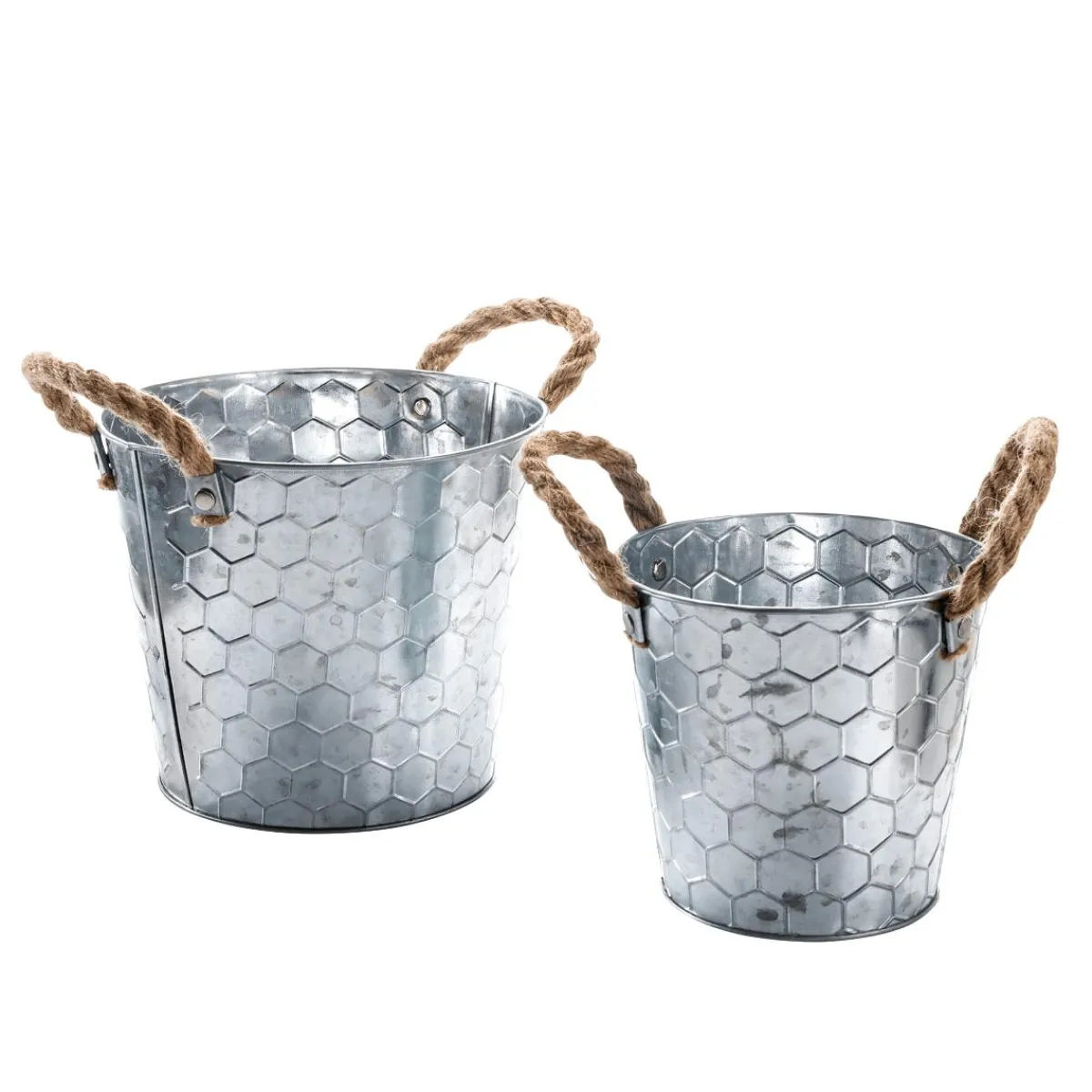 Decoración De Verano|Decoración De Primavera>DecoWoerner Jardinera De Zinc Con Diseño De Nido De Abeja De 14 Y 17 Cm De Altura plata