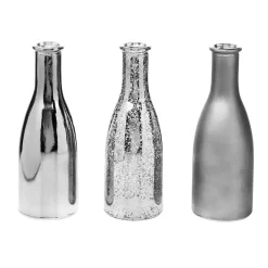Macetas Y Artículos De Decoración>DecoWoerner Juego De Botellas De Vidrio De 3 Piezas De 6,5 X 19 Cm plata