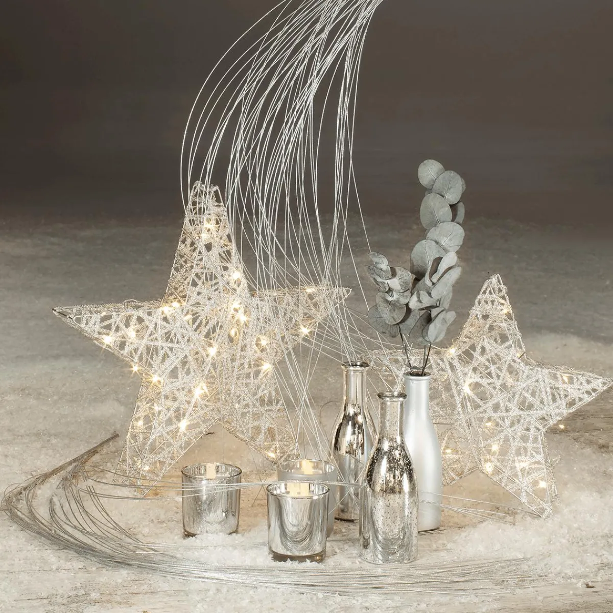 Macetas Y Artículos De Decoración>DecoWoerner Juego De Botellas De Vidrio De 3 Piezas De 6,5 X 19 Cm plata