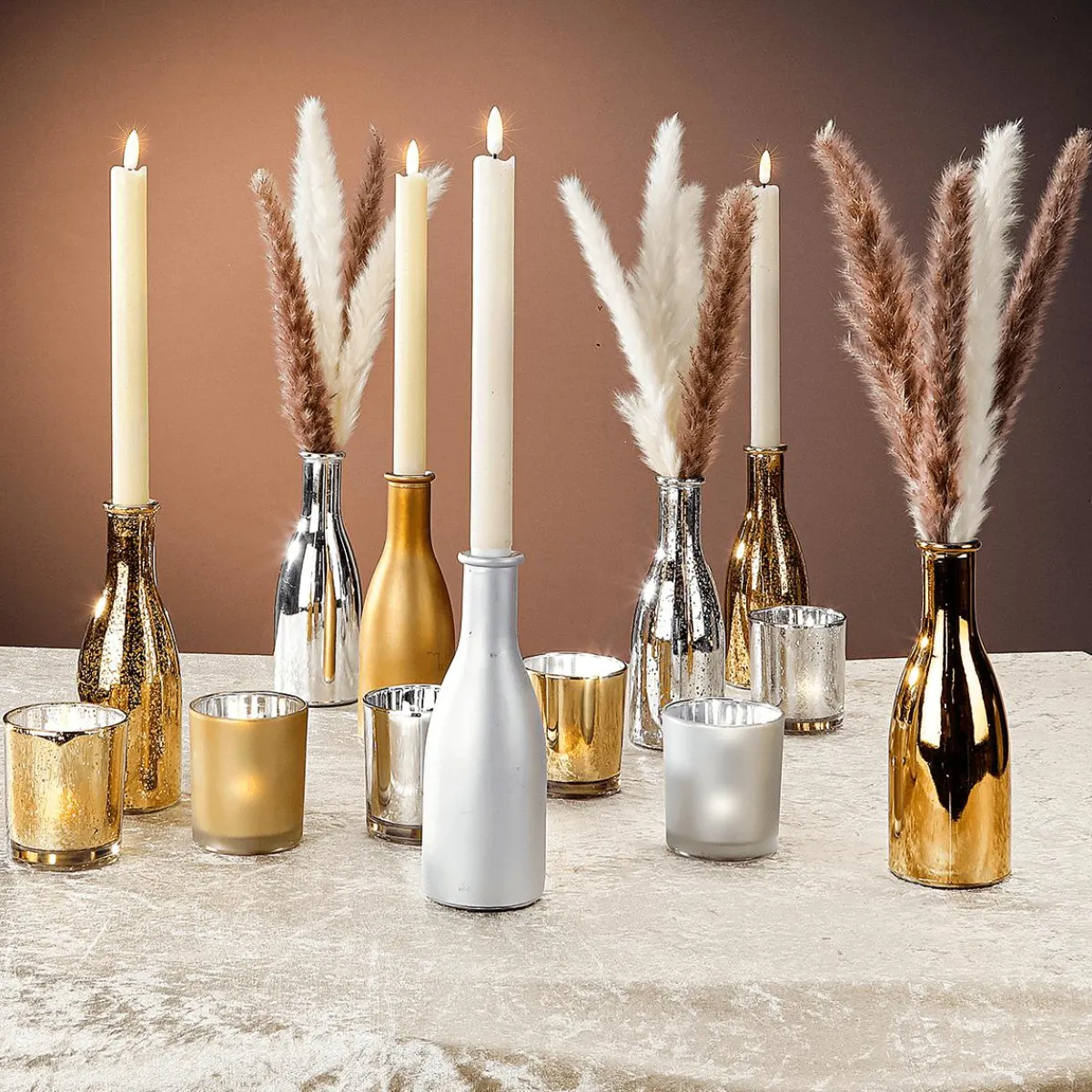 Macetas Y Artículos De Decoración>DecoWoerner Juego De Botellas De Vidrio De 3 Piezas De 6,5 X 19 Cm plata