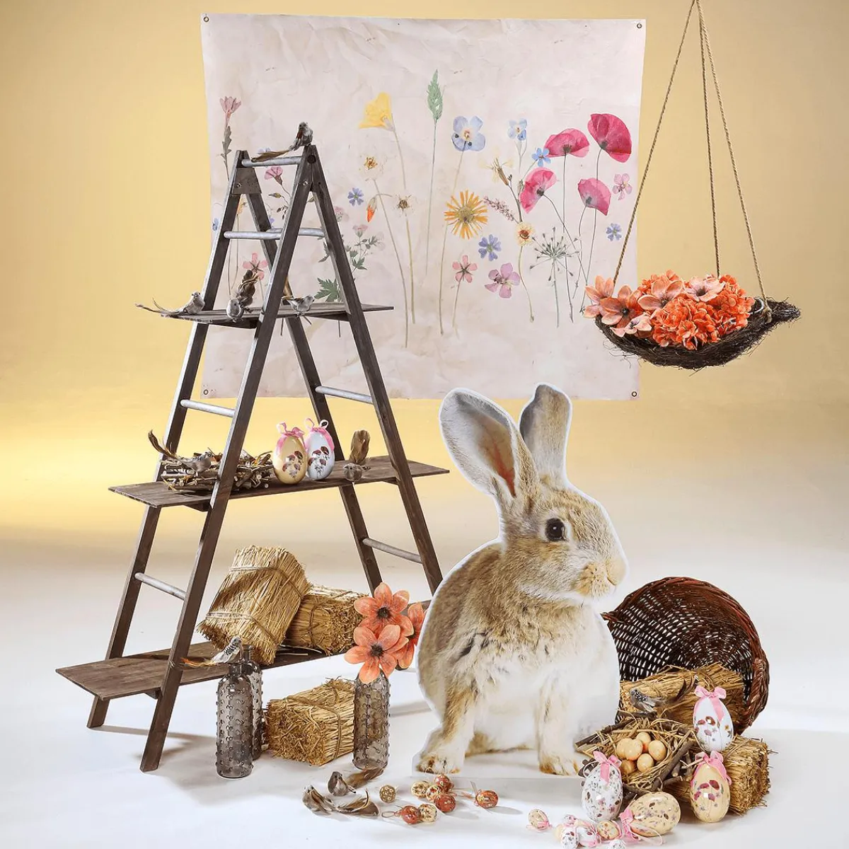 Decoración De Pascua>DecoWoerner Juego De Huevos De Pascua De Espuma Para Colgar, Con Dibujo De Flores Y Lazo 8pcs. blanco