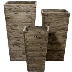 Macetas Y Artículos De Decoración>DecoWoerner Juego De Macetas De Fibra De Vidrio , Aspecto De Madera 50, 65, 75 Cm De Altura marrón