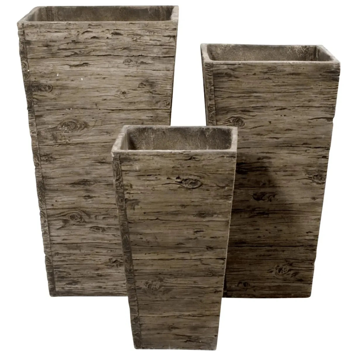 Macetas Y Artículos De Decoración>DecoWoerner Juego De Macetas De Fibra De Vidrio , Aspecto De Madera 50, 65, 75 Cm De Altura marrón