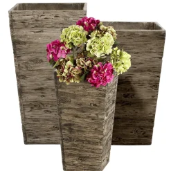 Macetas Y Artículos De Decoración>DecoWoerner Juego De Macetas De Fibra De Vidrio , Aspecto De Madera 50, 65, 75 Cm De Altura marrón