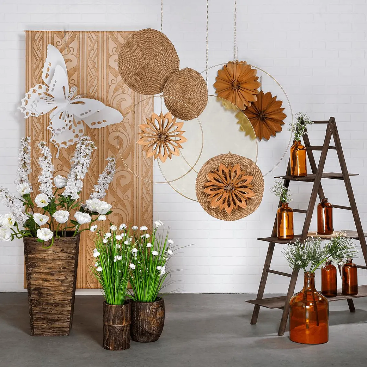 Macetas Y Artículos De Decoración>DecoWoerner Juego De Macetas De Fibra De Vidrio , Aspecto De Madera 50, 65, 75 Cm De Altura marrón