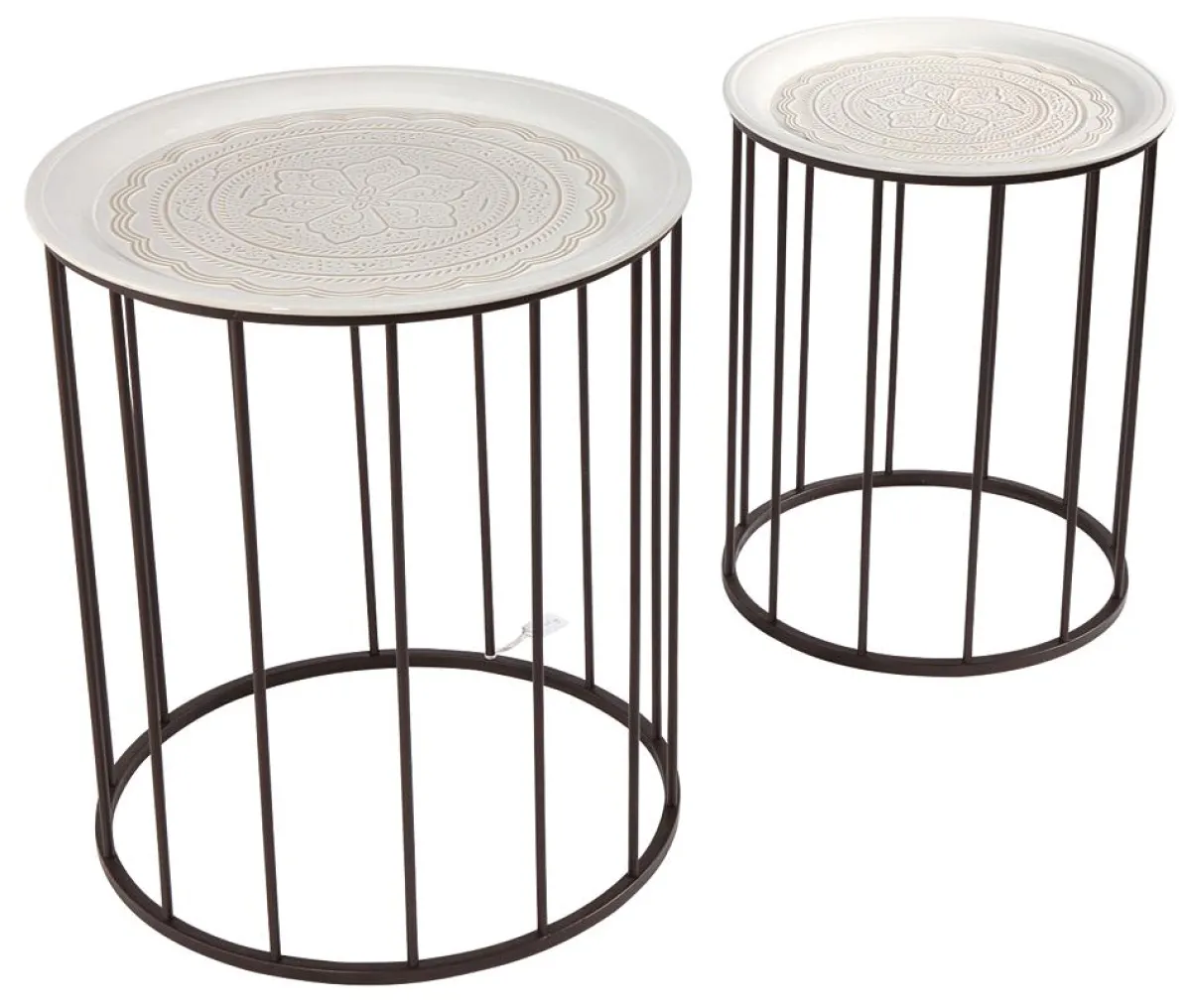 Expositores Para Tiendas|Macetas Y Artículos De Decoración>DecoWoerner Juego De Mesa Auxiliar Blanca Negra Redonda De Metal negro