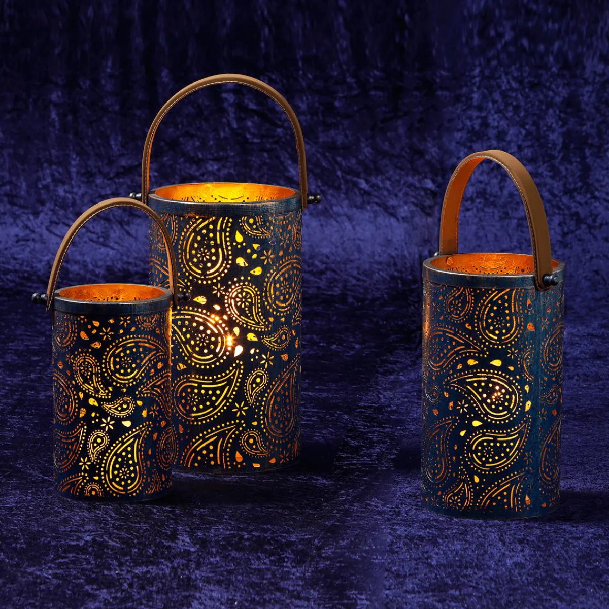 Luz Decorativa|Decoración Temática>DecoWoerner Linternas Redondas De Metal 3 Piezas Oro azul