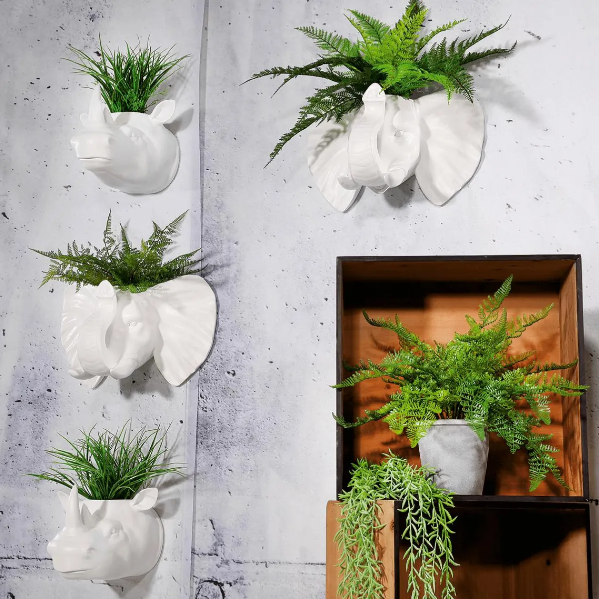 Decoración De Verano|Macetas Y Artículos De Decoración>DecoWoerner Maceta De Rinoceronte 20 X 24 Cm blanco