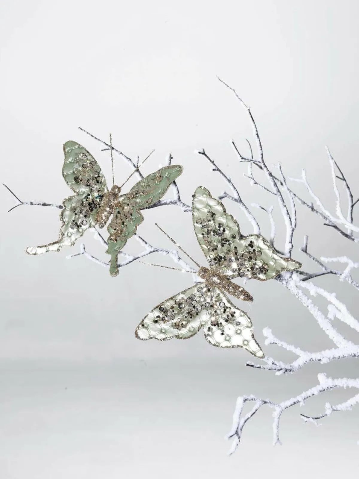 Decoración De Animales|Decoración De Primavera>DecoWoerner Mariposa Con Clip, 16 Cm, 2 Piezas, Salvia verde