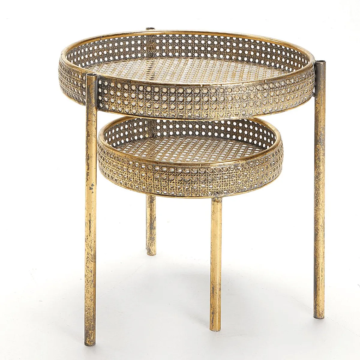 Expositores Para Tiendas|Decoración De Otoño>DecoWoerner Mesa De Metal Mimbre Vienés 68,5x41,5x38,5cm oro