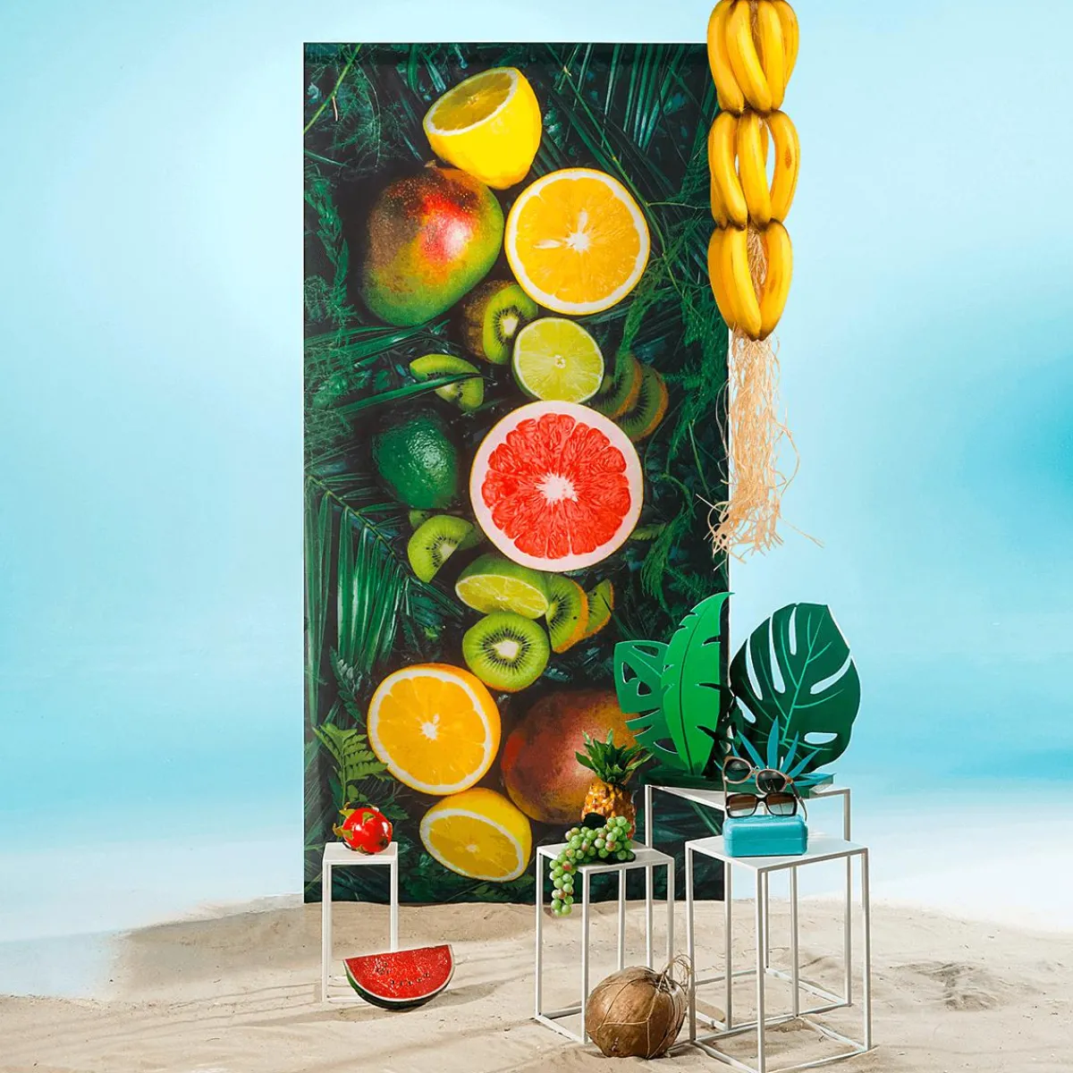 Pancartas Temáticas|Pancartas De Verano>DecoWoerner Pancarta De Tela Ignífuga "frutas Tropicales" De Tela De Bandera 100 X 200 Cm verde