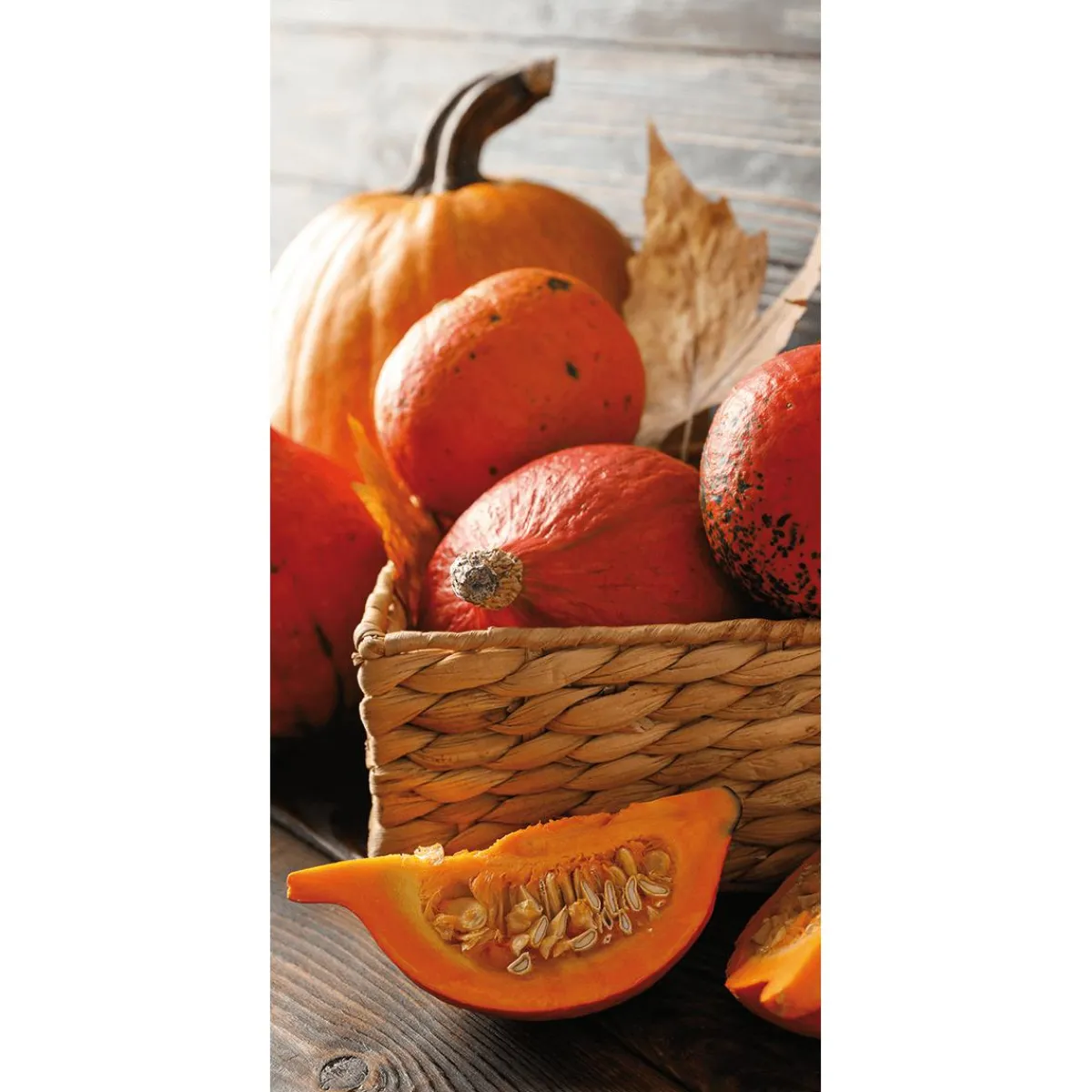 Decoración De Otoño|Pancartas Temáticas>DecoWoerner Pancarta De Tela Ignífuga "Calabazas En Un Cesto" Tela De Bandera 100 X 200 Cm naranja