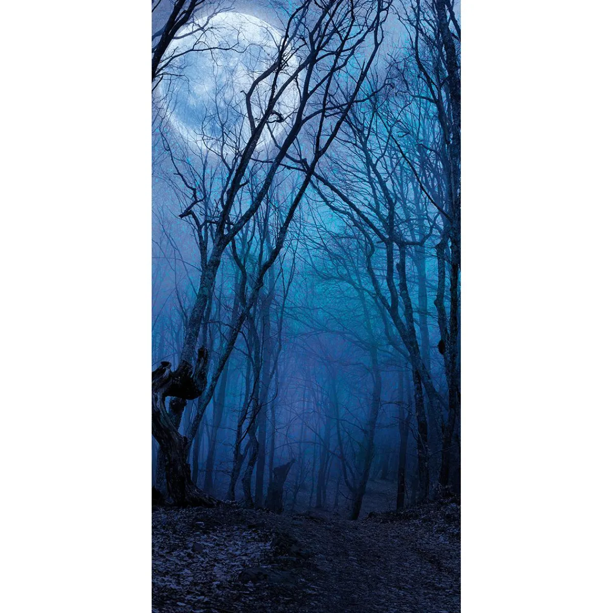 Decoración Temática|Pancartas Temáticas>DecoWoerner Pancarta De Tela Ignífuga "Bosque Nocturno Bajo La Luna Llena" De Tela De Bandera 100 X 200 Cm azul