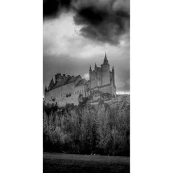 Decoración Temática|Pancartas Temáticas>DecoWoerner Pancarta De Tela Ignífuga "Castillo En Blanco Y " De Tela De Bandera 100 X 200 Cm negro