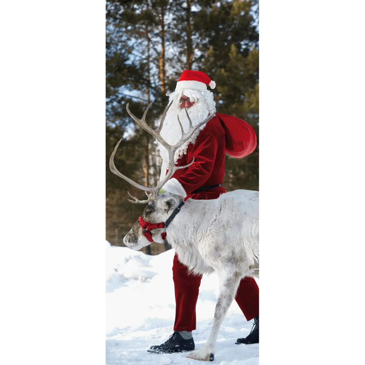Pancartas De Navidad E Invierno|Bandera De Navidad>DecoWoerner Pancarta De Tela Ignífuga "Papá Noel Con Renos" De Tela De Bandera 75 X 180 Cm rojo