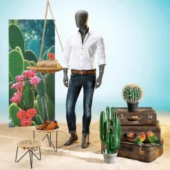 Decoración De Verano|Pancartas Temáticas>DecoWoerner Pancarta De Tela Ignífuga "Cactus En Flor" En Tela De Bandera 75 X 180 Cm verde