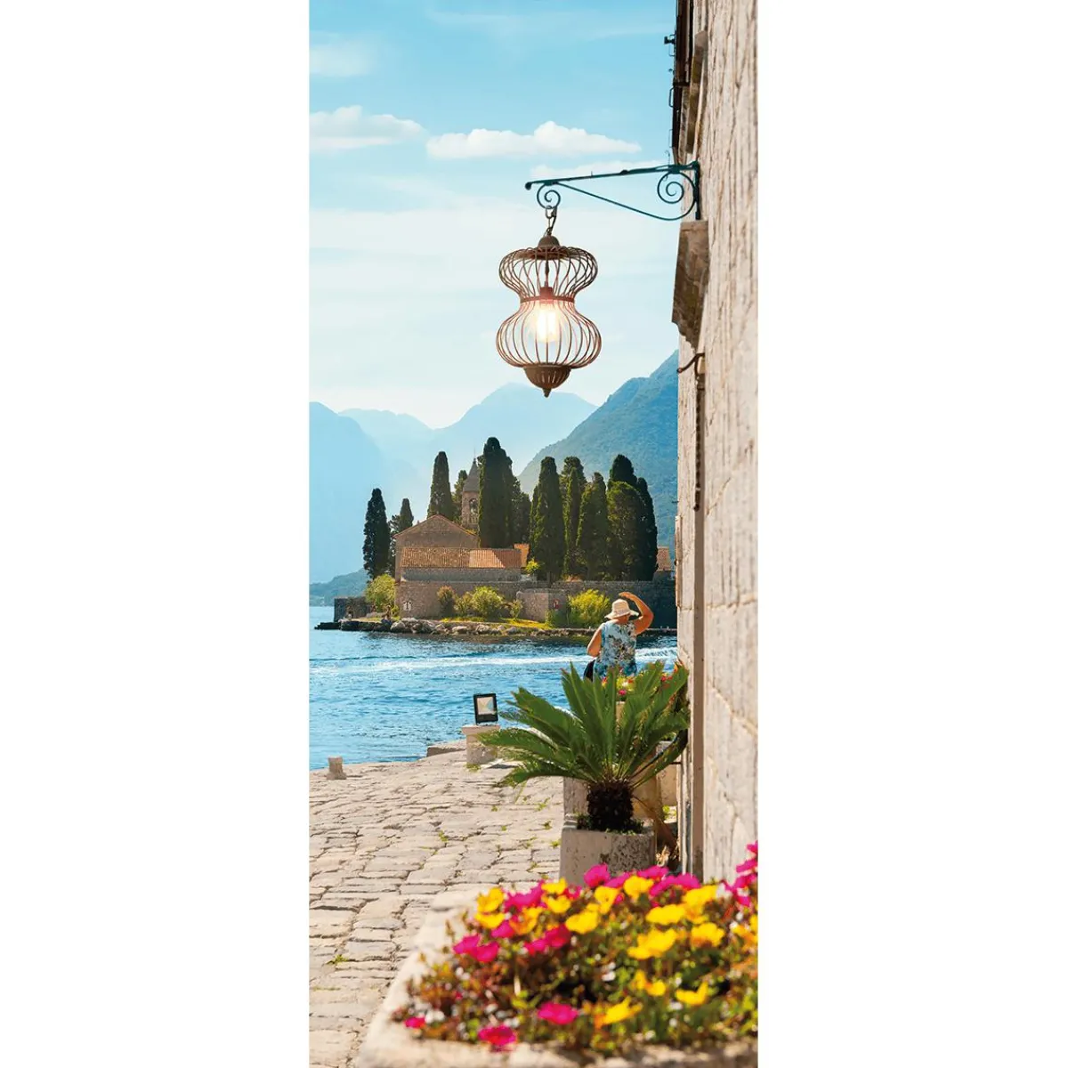 Decoración De Verano|Pancartas De Verano>DecoWoerner Pancarta De Tela Ignífuga "Vista Del Monasterio" En Tela De Bandera 75 X 180 Cm azul