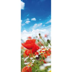 Decoración De Verano|Decoración De Primavera>DecoWoerner Pancarta De Tela Ignífuga "Pradera Con Amapolas Y Margaritas" De Tela De Bandera 75 X 180 Cm rojo