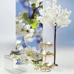 Decoración De Primavera|Pancartas De Primavera>DecoWoerner Pancarta De Tela Ignífuga "flores De Manzano Blancas Con Abeja" De Tela De Bandera 75 X 180 Cm blanco