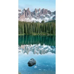 Decoración De Verano|Decoración De Primavera>DecoWoerner Pancarta De Tela Ignífuga "lago De Montaña Tranquilo Con Reflejo" De Tela De Bandera 100 X 200 Cm azul