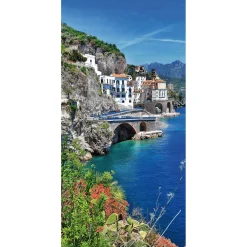 Decoración De Verano|Pancartas De Verano>DecoWoerner Pancarta De Tela Ignífuga "Costa De Amalfi En El Mediterráneo Italiano" De Tela De Bandera 100 X 200 Cm azul