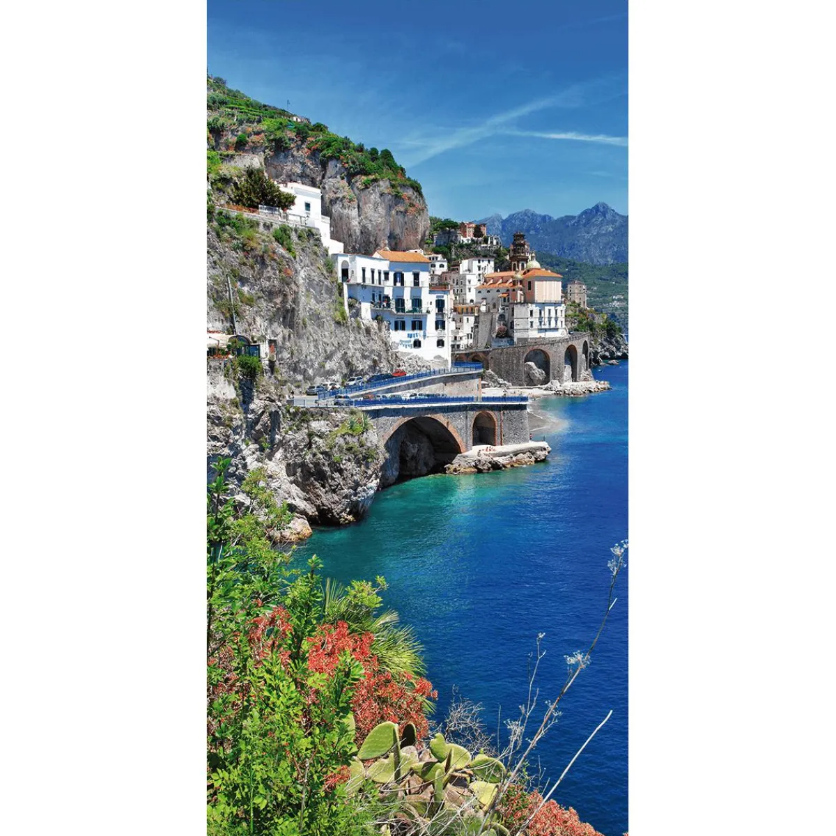 Decoración De Verano|Pancartas De Verano>DecoWoerner Pancarta De Tela Ignífuga "Costa De Amalfi En El Mediterráneo Italiano" De Tela De Bandera 100 X 200 Cm azul