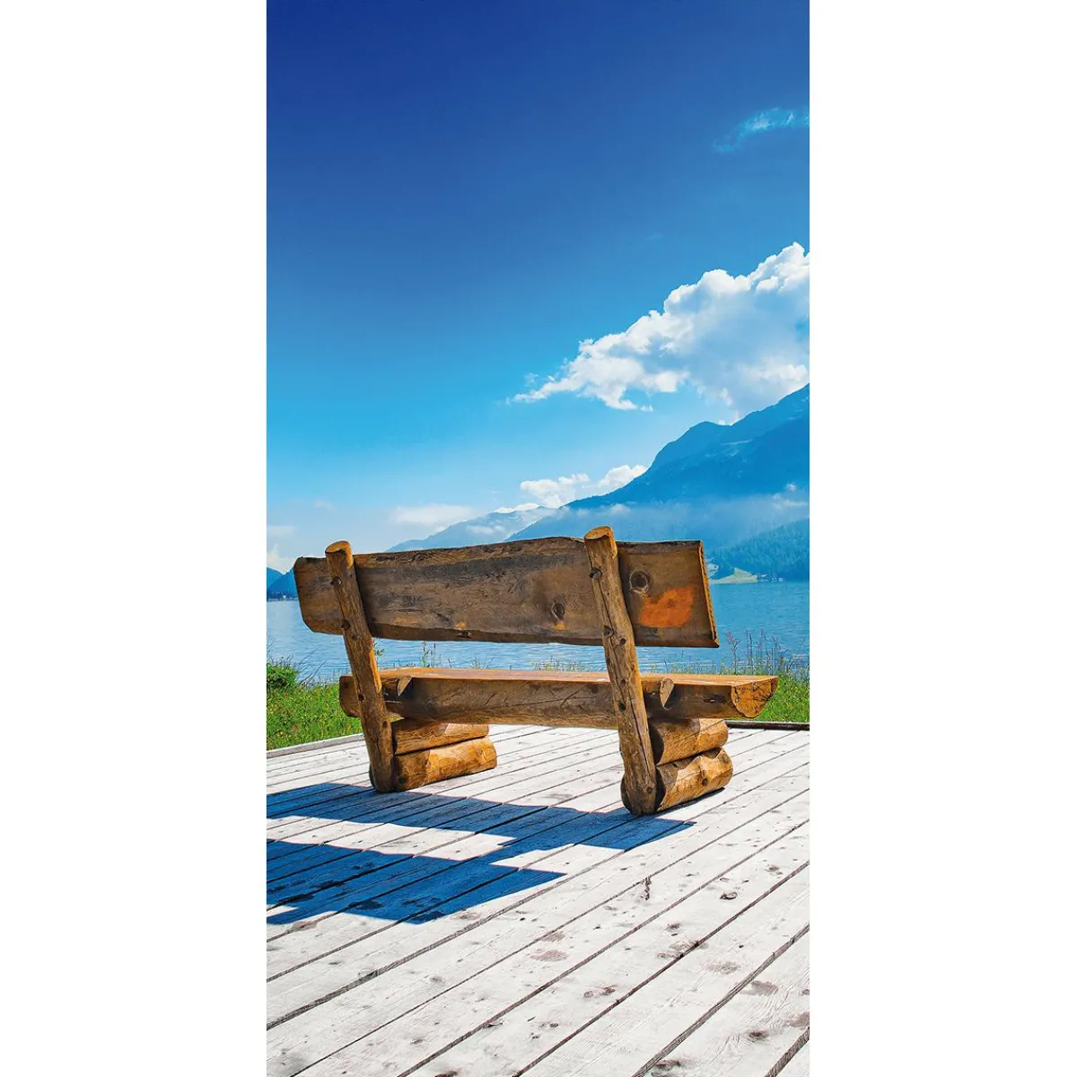 Decoración De Verano|Pancartas De Verano>DecoWoerner Pancarta De Tela Ignífuga "Banco De Madera Junto Al Lago" De Tela De Bandera 100 X 200 Cm marrón