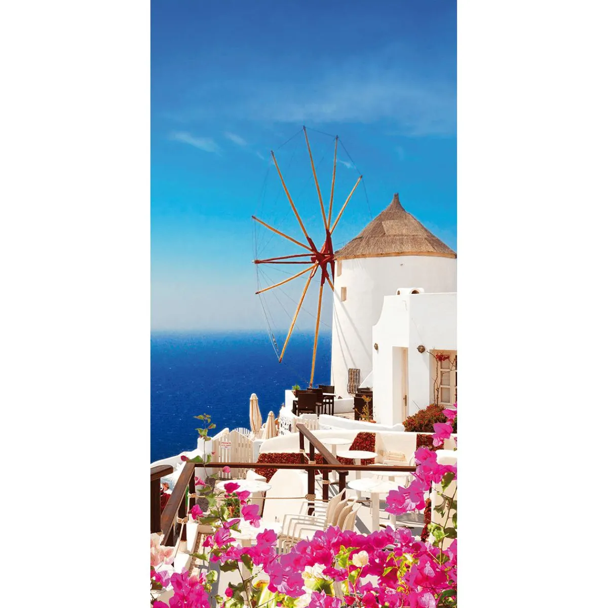 Decoración De Verano|Pancartas De Verano>DecoWoerner Pancarta De Tela Ignífuga "Molinos De Viento En El Mar Griego" De Tela De Bandera 100 X 200 Cm blanco
