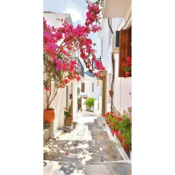 Decoración De Verano|Pancartas De Verano>DecoWoerner Pancarta De Tela Ignífuga "Callejón Del Mediterráneo Con Buganvilla" De Tela De Bandera 100 X 200 Cm rosa