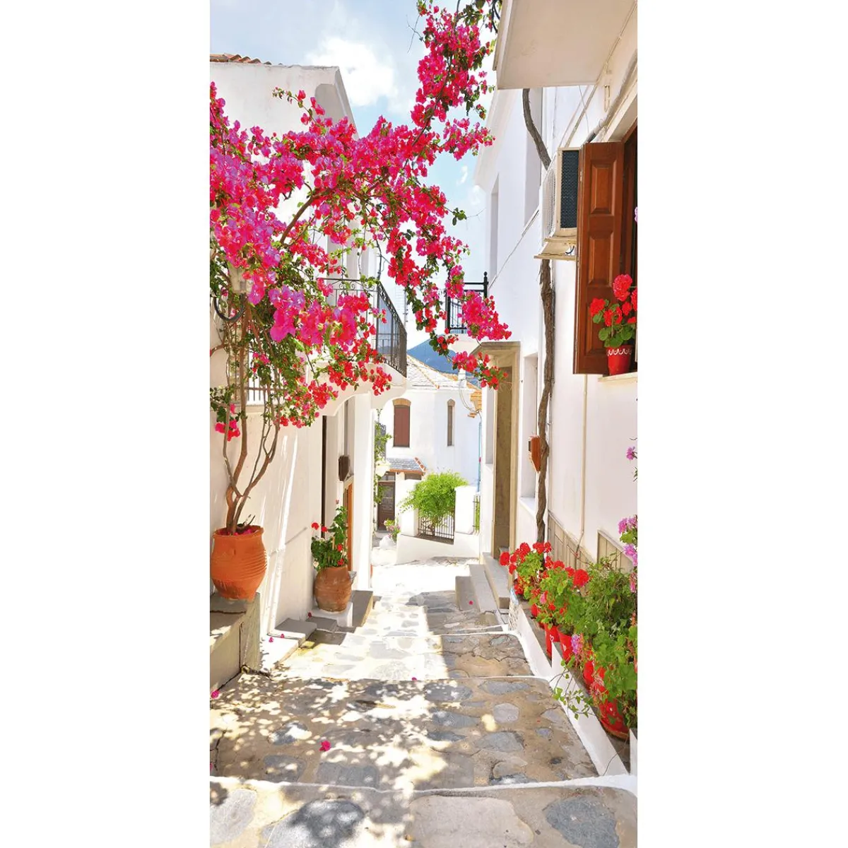 Decoración De Verano|Pancartas De Verano>DecoWoerner Pancarta De Tela Ignífuga "Callejón Del Mediterráneo Con Buganvilla" De Tela De Bandera 100 X 200 Cm rosa