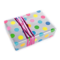 Papel De Regalo|Go Green - Envoltorio Para Regalo Ecológico>DecoWoerner Papel De Envolver Sostenible, Plateado Y Con Puntos De Colores - Bobina De Papel De Envolver De 50 M plata