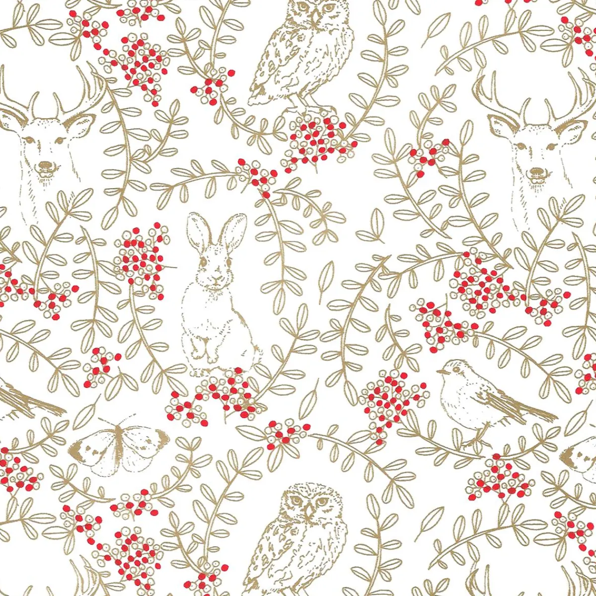 Papel De Regalo|Go Green - Envoltorio Para Regalo Ecológico>DecoWoerner Papel De Envolver Sostenible Con Animales Del Bosque, Vides Y Bayas Rojas - Bobina De Papel De Regalo De 50 M multicolor
