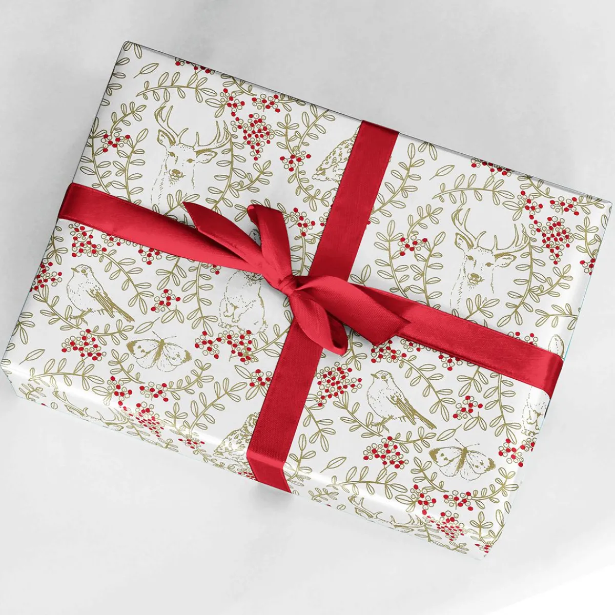 Papel De Regalo|Go Green - Envoltorio Para Regalo Ecológico>DecoWoerner Papel De Envolver Sostenible Con Animales Del Bosque, Vides Y Bayas Rojas - Bobina De Papel De Regalo De 50 M multicolor