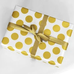 Papel De Regalo|Go Green - Envoltorio Para Regalo Ecológico>DecoWoerner Papel De Regalo Blanco Sostenible Con Puntos Dorados - Bobina De Papel De Regalo De 50 M oro