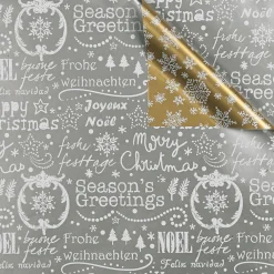 Papel De Regalo>DecoWoerner Papel De Regalo De Doble Cara Dorado Y Plateado Con Símbolos Navideños - Rollo De Papel De Regalo De 50 M oro