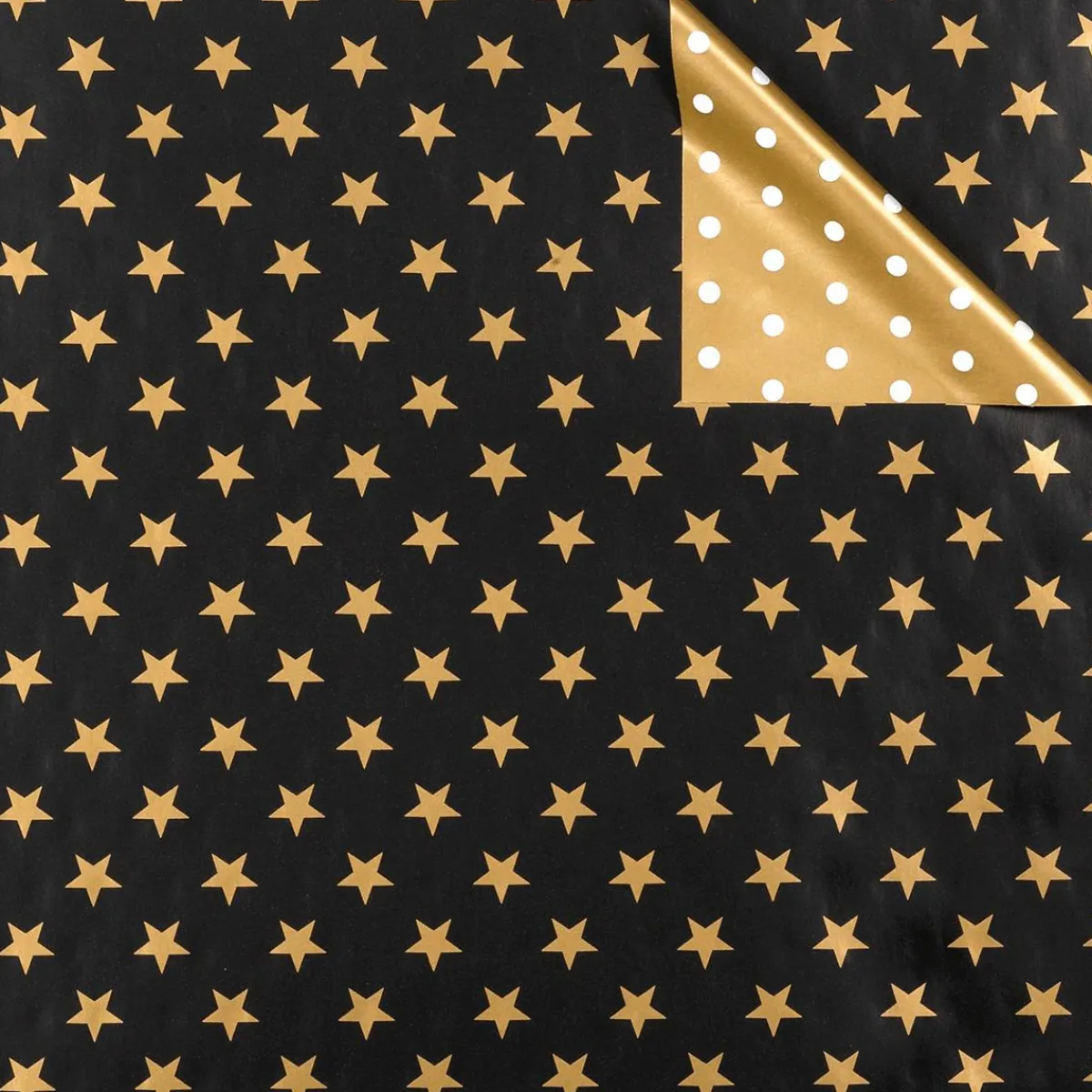 Papel De Regalo>DecoWoerner Papel De Regalo Navideño De Doble Cara Con Estrellas Y Puntos Negros Y Dorados - Rollo De Papel De Regalo De 50 M oro