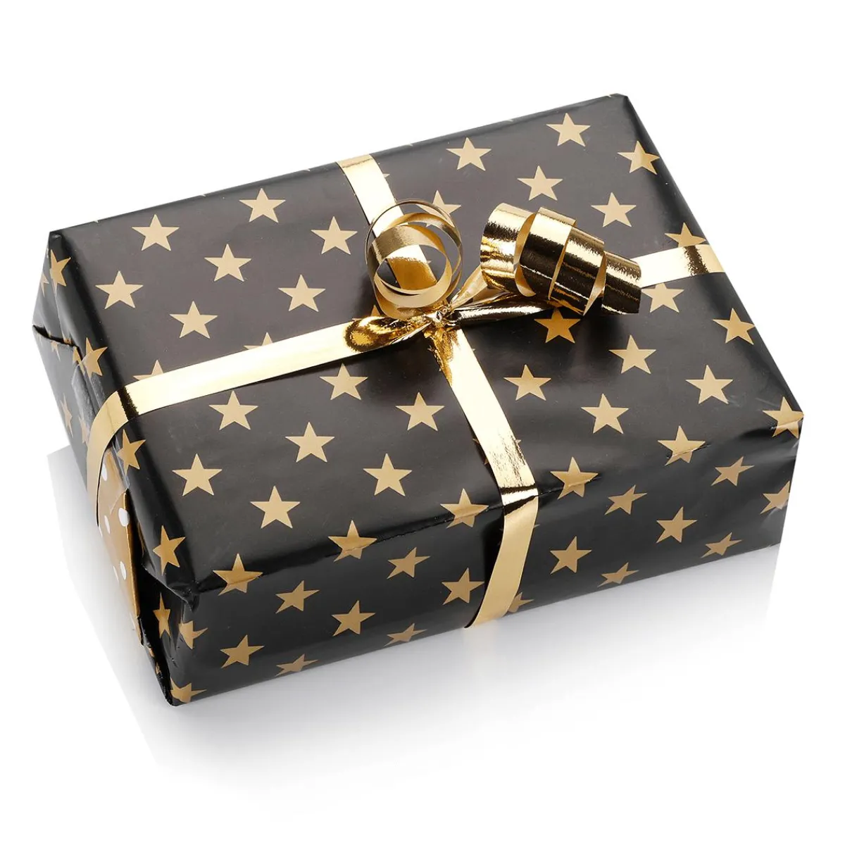 Papel De Regalo>DecoWoerner Papel De Regalo Navideño De Doble Cara Con Estrellas Y Puntos Negros Y Dorados - Rollo De Papel De Regalo De 50 M oro