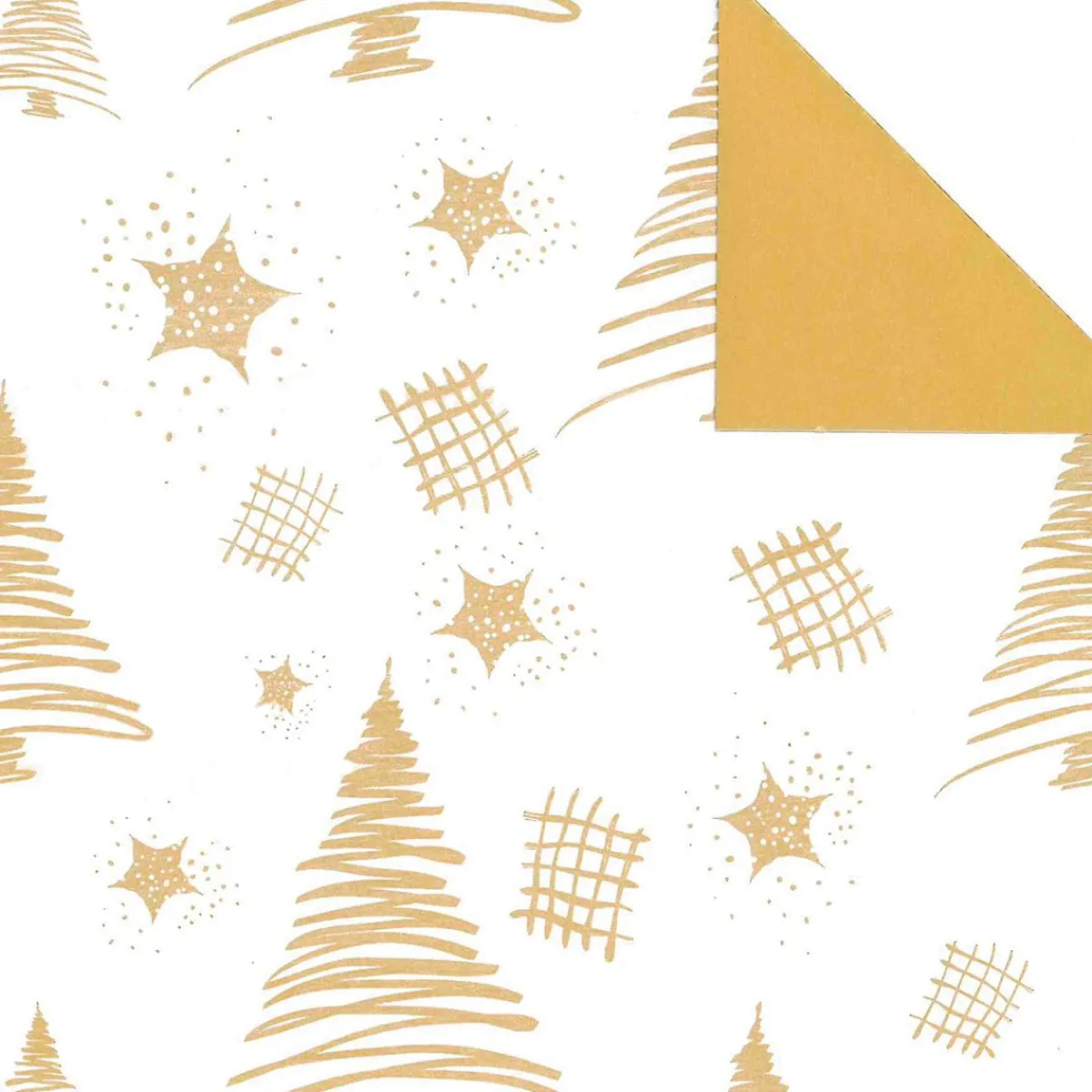 Papel De Regalo|Go Green - Envoltorio Para Regalo Ecológico>DecoWoerner Papel De Regalo Navideño Sostenible De Doble Cara Con Abetos Y Estrellas En Dorado - Bobina De Papel De Regalo De 50 M oro