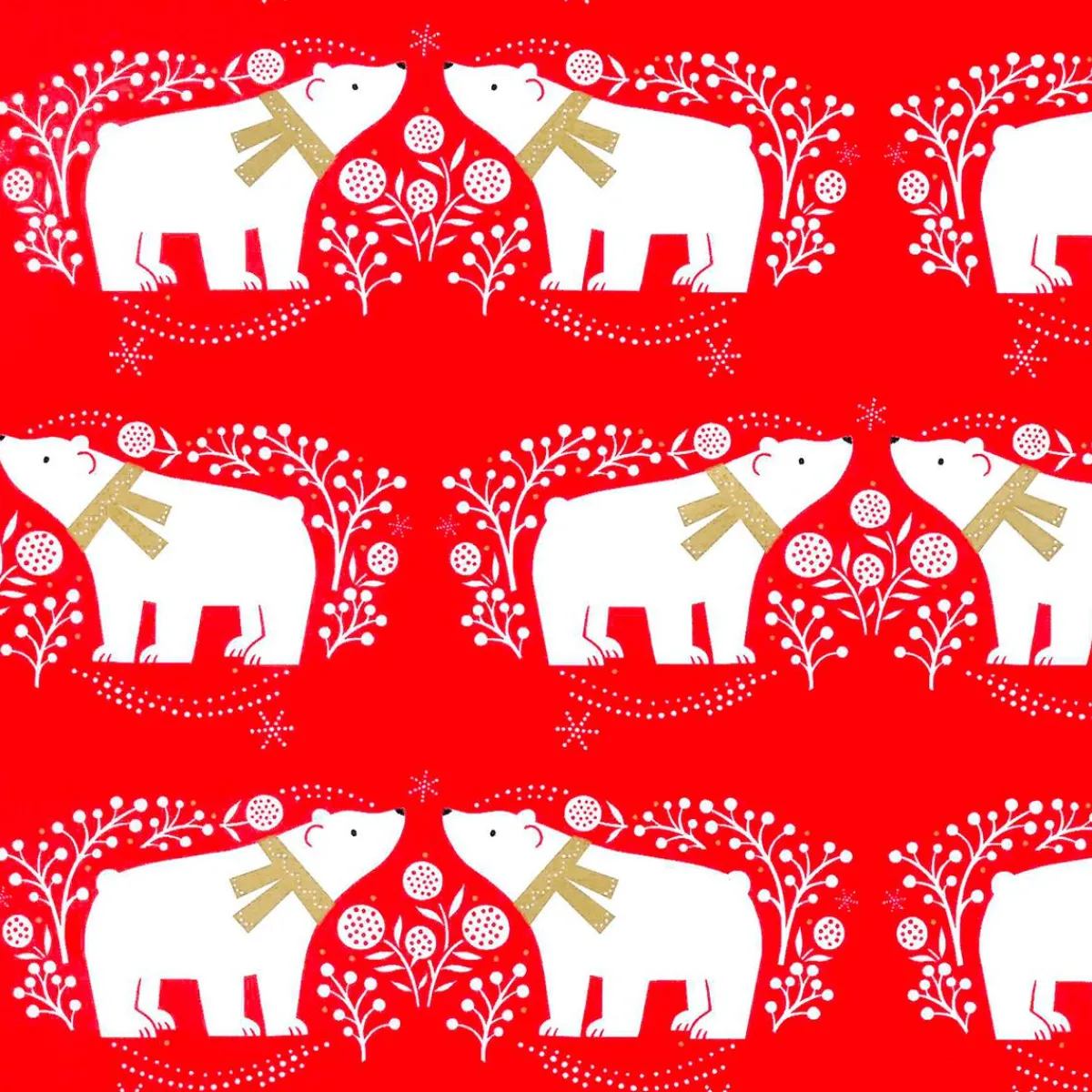 Papel De Regalo|Go Green - Envoltorio Para Regalo Ecológico>DecoWoerner Papel De Regalo Navideño Sostenible De Color Con Osos Polares Blancos - Bobina De Papel De Regalo De 50 M rojo