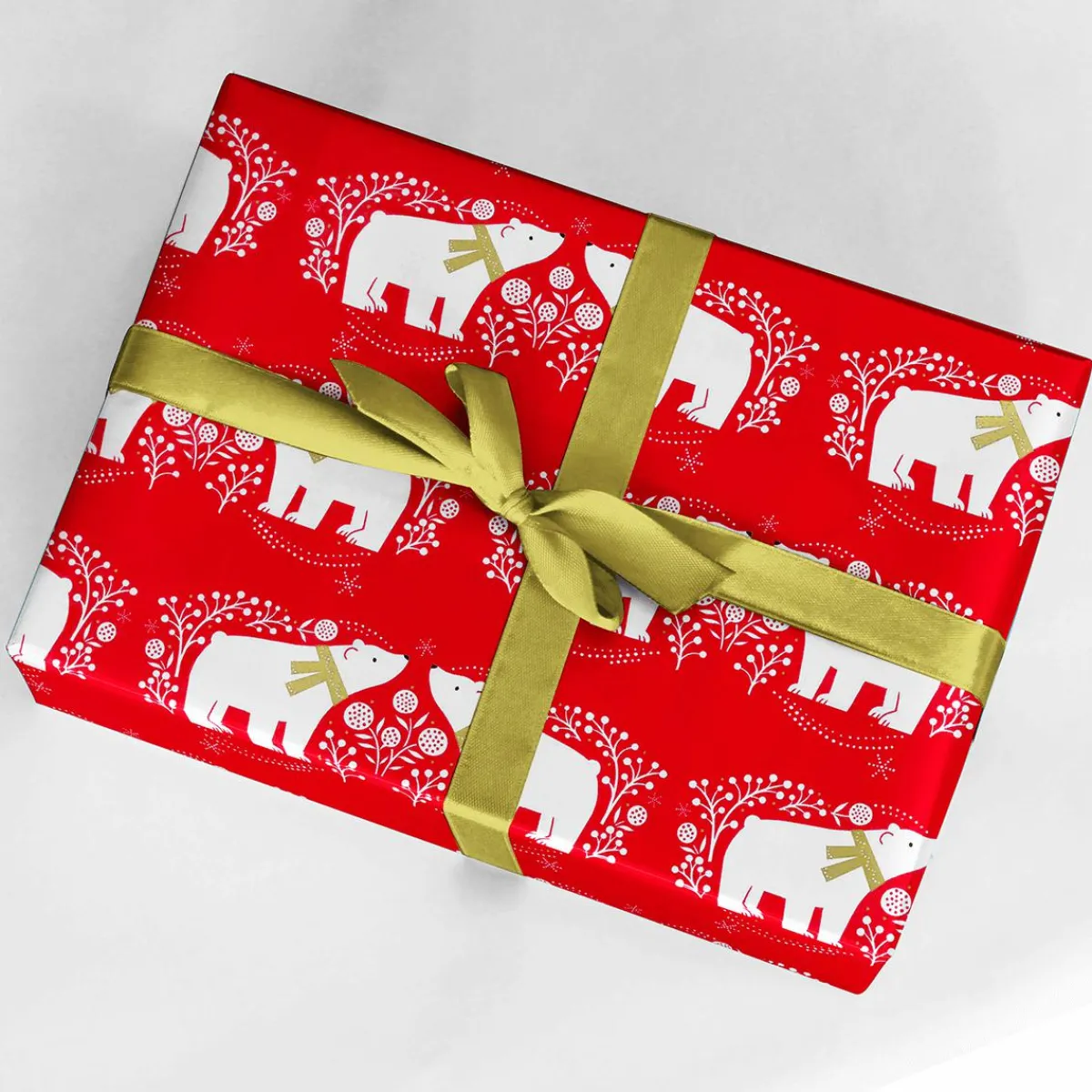 Papel De Regalo|Go Green - Envoltorio Para Regalo Ecológico>DecoWoerner Papel De Regalo Navideño Sostenible De Color Con Osos Polares Blancos - Bobina De Papel De Regalo De 50 M rojo