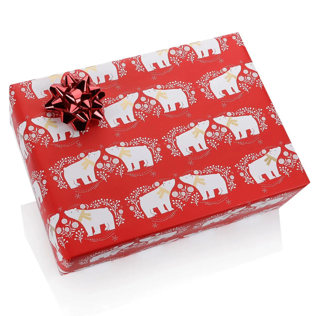 Papel De Regalo|Go Green - Envoltorio Para Regalo Ecológico>DecoWoerner Papel De Regalo Navideño Sostenible De Color Con Osos Polares Blancos - Bobina De Papel De Regalo De 50 M rojo