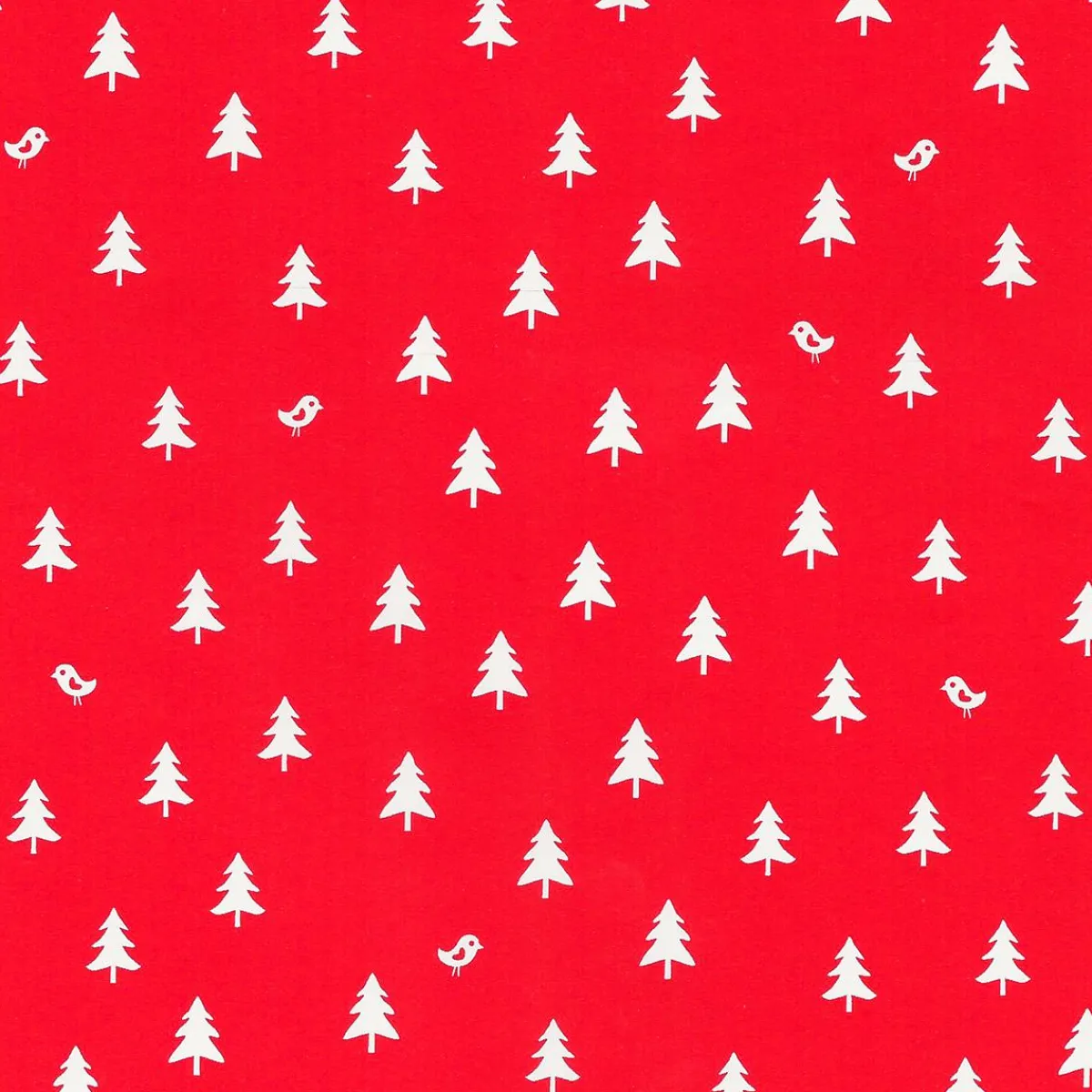Papel De Regalo|Go Green - Envoltorio Para Regalo Ecológico>DecoWoerner Papel De Regalo Navideño Sostenible De Color Con Abetos Blancos - Bobina De Papel De Regalo De 50 M rojo
