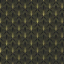 Papel De Regalo|Go Green - Envoltorio Para Regalo Ecológico>DecoWoerner Papel Kraft Reciclado Con Motivo De Abanico Dorado - Bobina De Papel De Regalo De 50 M negro